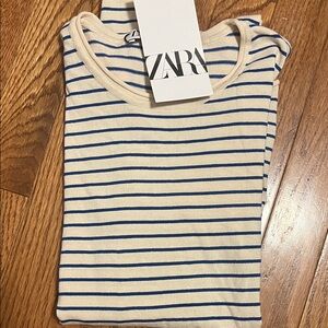 Zara Cream and Blue Striped long sleeve